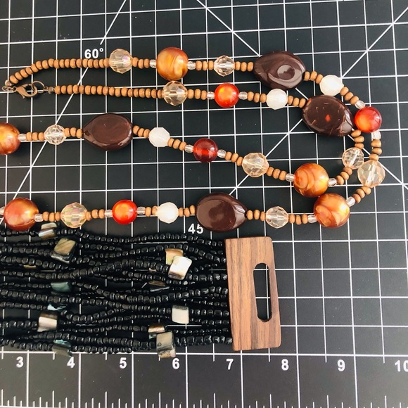 Vintage Glass Bead Necklace & Multi Strand Wood Buckle Bracelet - Picture 13 of 15